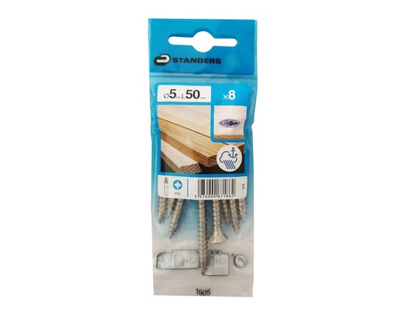 Lot De 8 Vis Inox Tête Fraisée Standers, Diam.5 Mm X L.50 Mm