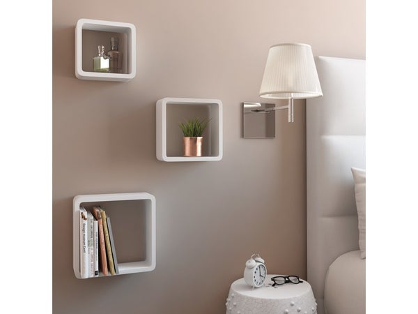 Etagère 3 Cubes Blanc Spaceo, L.28 X P.10 Cm Ep.15.0 Mm