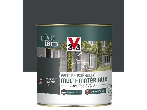 Peinture multimatériaux Extérieur Décolab® V33 Anthracite Mat 0.5 L