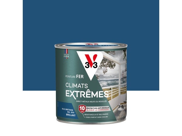 Peinture fer extérieur Climats extrêmes® V33 bleu bretagne brillant 0.5 l