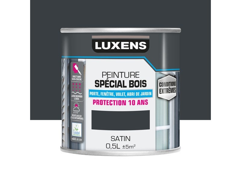 Peinture Bois Extérieur Conditions Extrêmes Luxens, Gris Anthracite Satiné 0.5 L