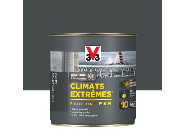 Peinture Fer Extérieur Climats Extrêmes® V33 Gris Basalte Brillant 0.5 L
