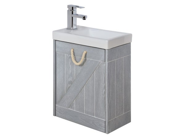 Meuble lave-mains l.40 x H.48 x P.20.5 cm, gris patiné, Seaside