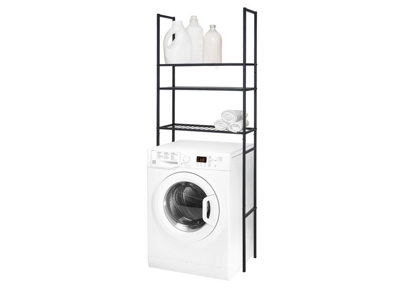 Socle machine à laver double avec étagère base sèche-linge noir