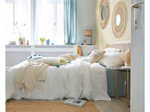 Rideau tamisant Maja, gaze de coton, bleu nordique L.130 x H.260 cm