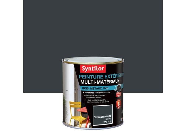 Peinture multimatériaux Extérieur Syntilor Gris Anthracite Satiné 0.5 L