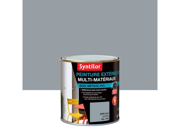Peinture multimatériaux Extérieur Syntilor Gris Alu Satiné 0.5 L