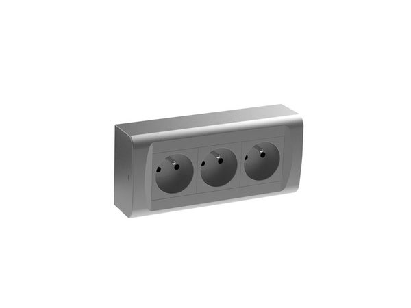 Bloc 3 Prises Avec Terre Saillie, Gris / Argent