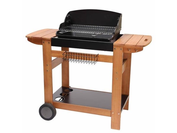 Barbecue au charbon de bois SOMAGIC SENLIS, chariot bois, cuve noire