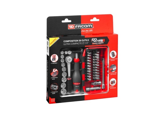 Facom R2NANO.PG Coffret compact de serrage 1/4 + Set de vissage 38 outils