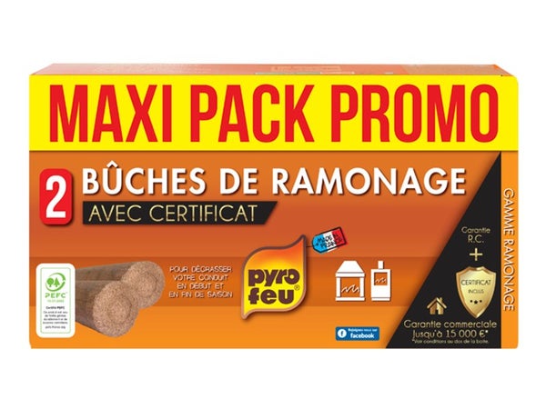 Lot de 2 bûches de ramonage 1100g + certif