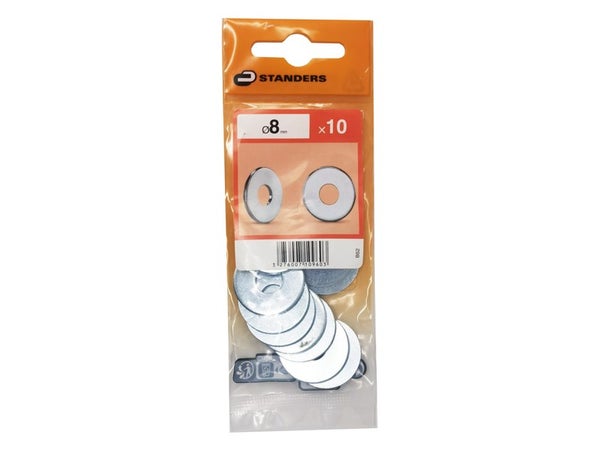 Lot de 10 rondelles en acier carbone zingué, STANDERS, diam. 8.4 mm