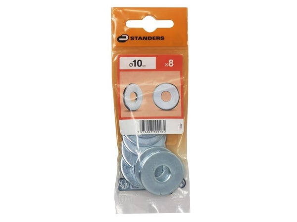 Lot de 8 rondelles en acier carbone zingué, STANDERS, diam.10.5 mm
