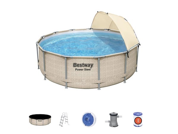 Piscine Hors-Sol + Auvent Powersteel Bestway, Diam.3,96 M X H. 1,07 M
