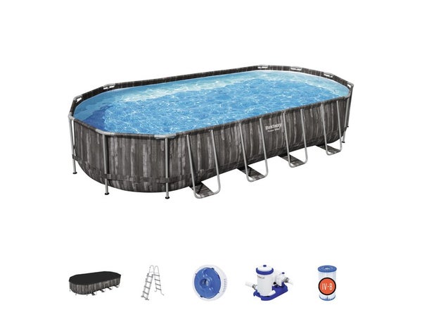 Piscine hors-sol POWERSTEEL BESTWAY, L.7,32 m x l.3,66 m x H. 1,22 m, ovale