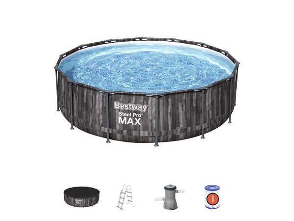 Piscine hors-sol STEEL PRO BESTWAY, diam.4,27 m x H. 1,07 m, effet bois