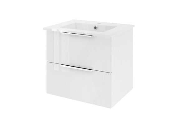 Meuble de salle de bains simple vasque l.60 x H.53 x P.45 cm, blanc, Essential