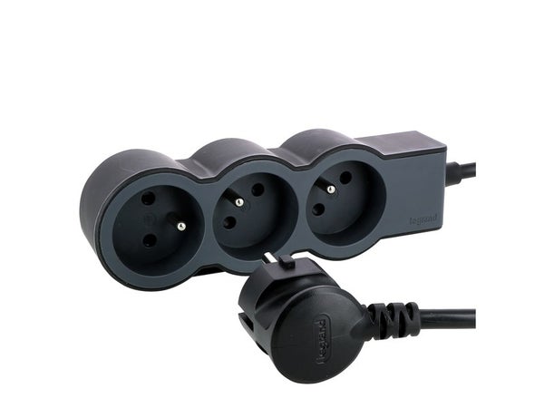 Multiprise Filaire Compact, 3 Prises Noir Legrand