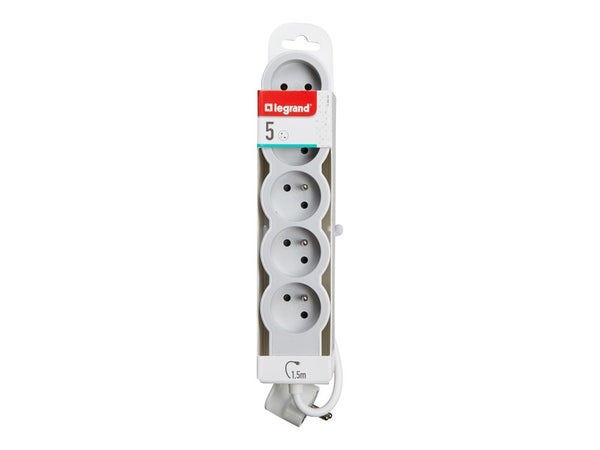 Multiprise Filaire Avec Prise Rotative, 5 Prises Blanc Legrand