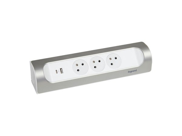 Multiprise angle 3 prises + usb blanc