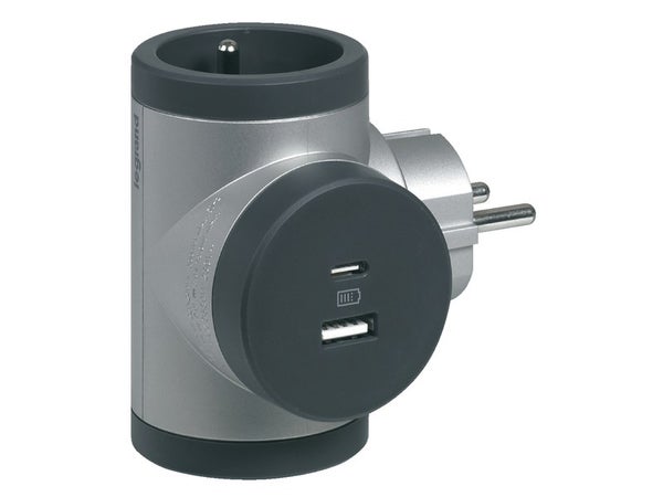 Triplite Usb Murale Compact, 2 Prises Aluminium Legrand