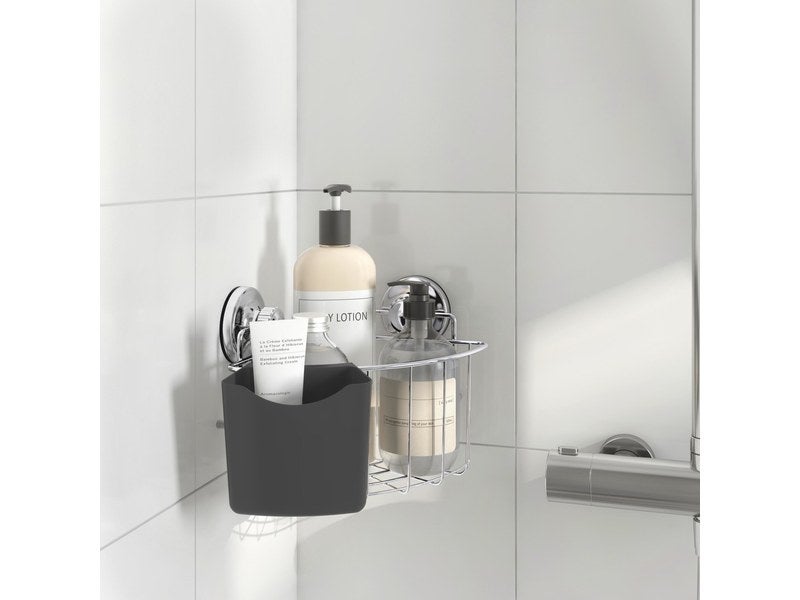 Panier d'angle en plastique transparent pour salle de bain avec ventouses  modèle galet EDM 01758
