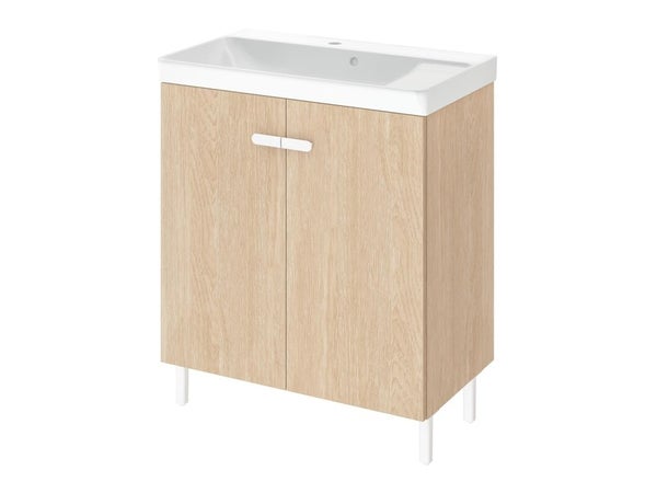 Meuble sous-vasque l.70 x H.67 x P.40 cm, effet chêne naturel, Easy