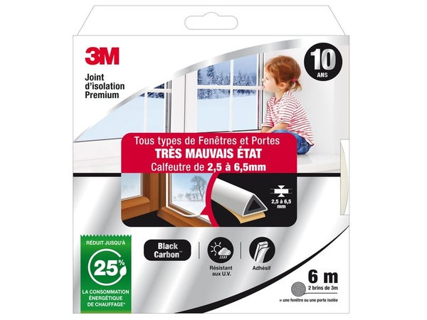 Joint De Porte Et Fenêtre Très Mauvais Etat Premium 3M 2,5 À 6,5Mm X 6M Blanc