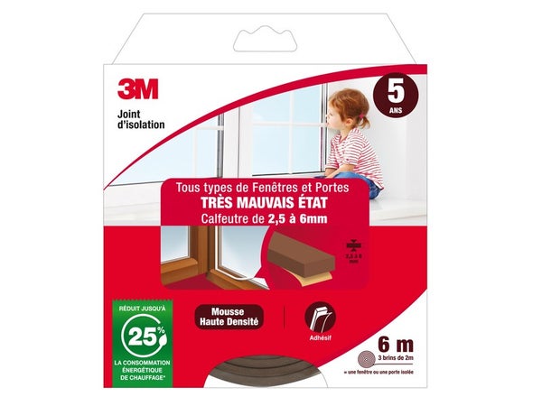 Joint De Porte Et Fenêtre Universel Très Mauvais Etat 3M 2,5 À 6 Mm X 6M Marron