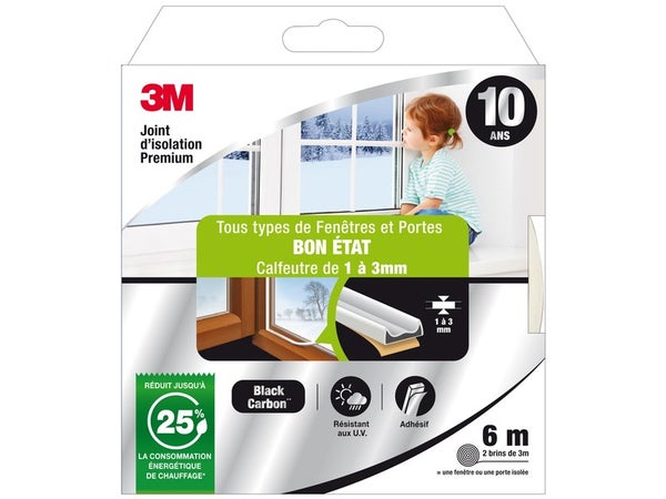 Joint De Porte Et Fenêtre Universel Bon Etat Premium 3M 1 À 3 Mm X 6 M Blanc