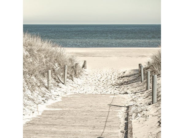 Toile Imprimée Descente Vers Plage, Beige & Bleu Artis L.30 X H.30 Cm