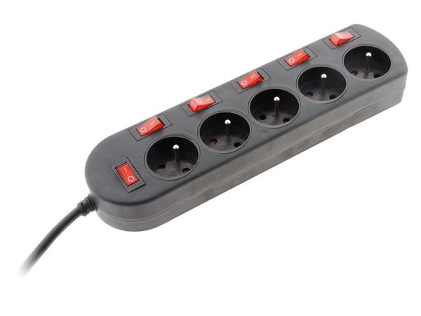 Multiprise Filaire, 5 Prises Noir Zenitech