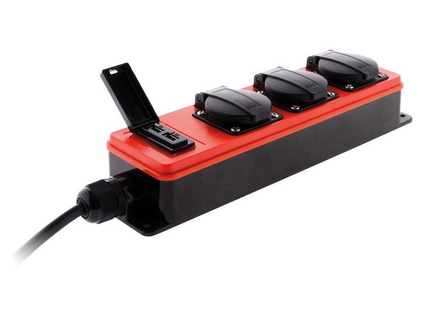 Multiprise Filaire Étanche, 3 Prises + 2 Usb, Rouge Zenitech