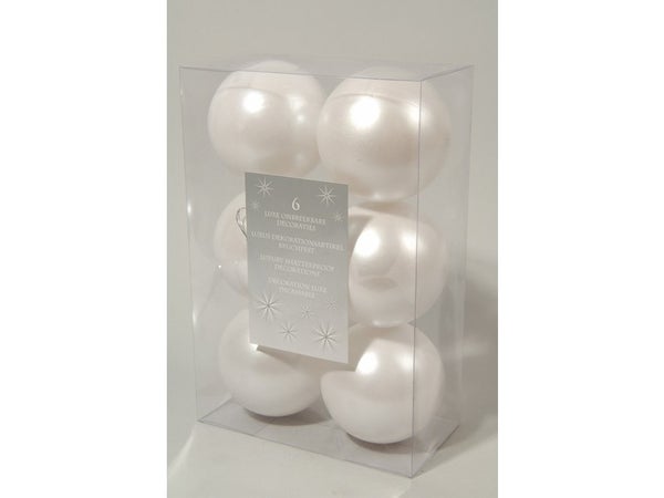 6 Boules De Décoration De Noël 80Mm Blanc Hiver
