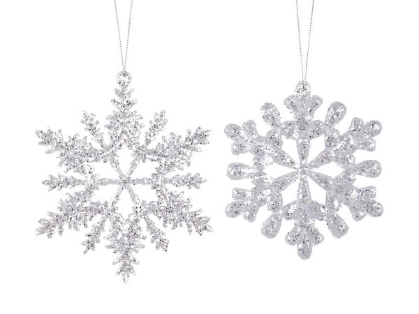 Deco noel a suspendre flocon acrylique argent 13cm 2 variantes
