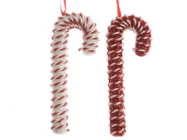 Deco noel a suspendre sucre d'orge mousse rouge/blanc 20x8x3cm 2 variantes