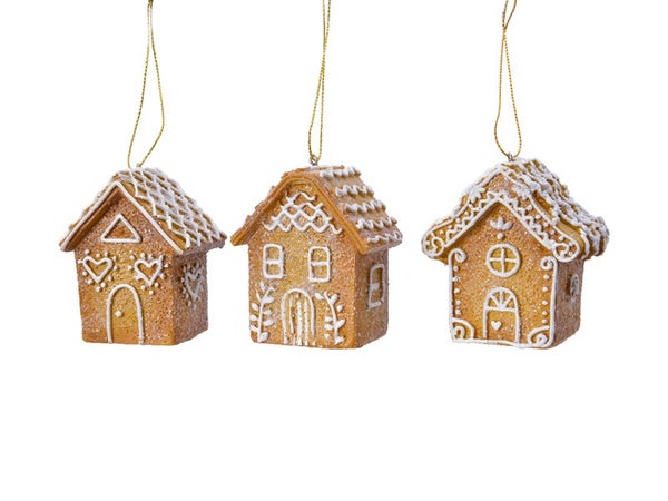Deco noel a suspendre maison pain epice resine polyester 7x4x5,5cm 3 variantes