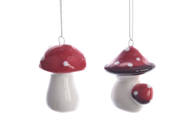 Deco noel a suspendre champignon terre cuite emaillee 4,5x4,5cm 2 variantes