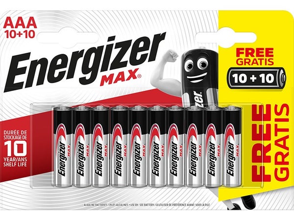 Lot De 10 + 10 Piles Gratuites Alcaline Aaa, 1.5 V, Energizer