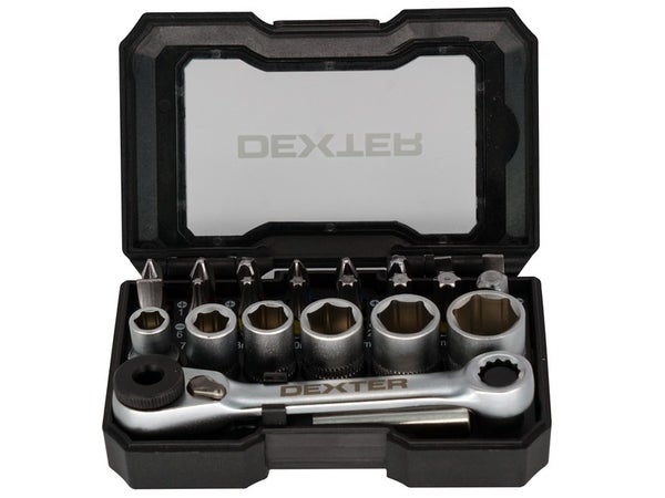 Coffret de douilles 6 pans+mini-cliquet+embout DEXTER en acier chrome vanadium