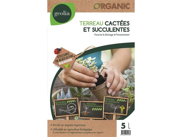 Terreau cactées et succulentes GEOLIA, 5 litres