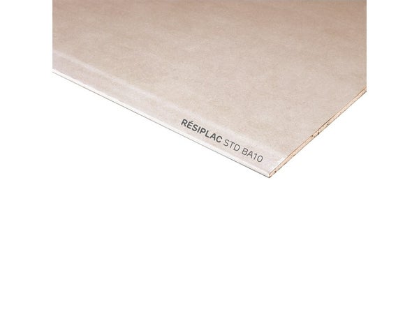 Plaque de plâtre BA 10 H.250 x l.120 cm, standard RESI