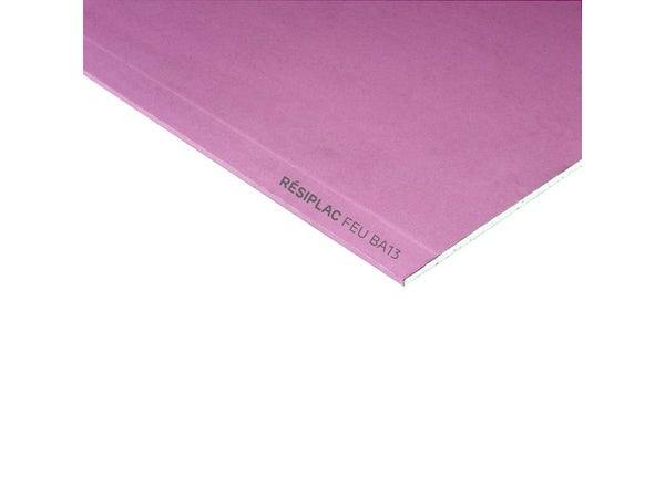Plaque de plâtre BA 13 H.250 x l.120 cm, ignifuge feu rose NF RESI
