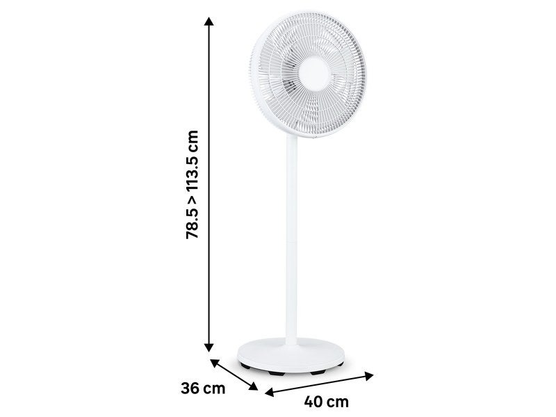 Ventilateur sur pied digital, Loft 40 cm, 50W blanc
