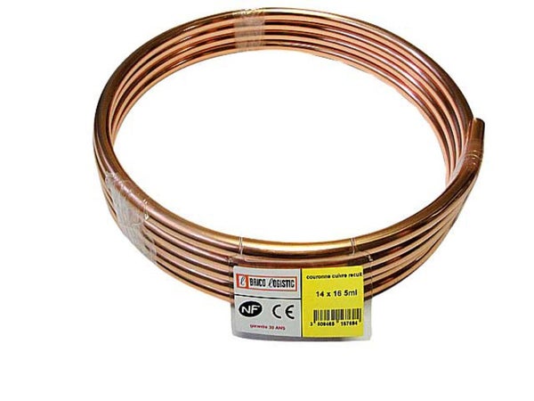 Tube d'alimentation cuivre recuit, diam. 14 x 16 mm, en couronne de 5 m