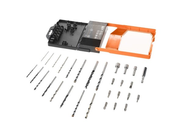 Coffret de 30 pièces AAKDD30 - embouts vissage+portes embouts+douilles+forêts bois/béton/HSS