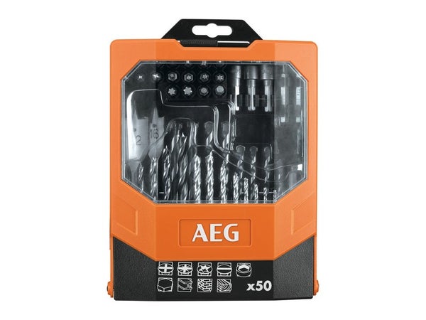 Coffret d'accessoires 50 pièces AAKDD50 - embouts vissage+douille+forêts plats/bois/béton/HSS