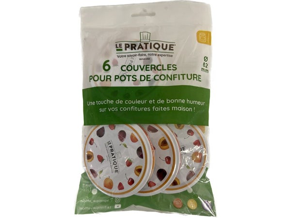 Lot de 6 couvercles confiturier décore T.O LE PRATIQUE diam. 82mm