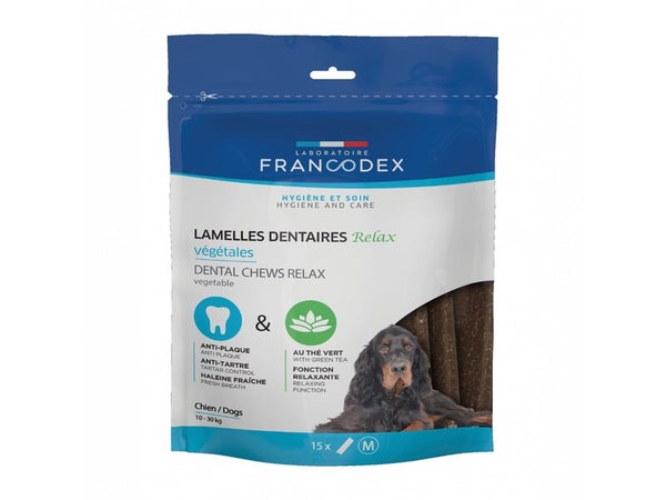 Friandise chien 10-30kg lamelle à mâcher anti plaque/tarte relax x15 pcs FRANCODEX