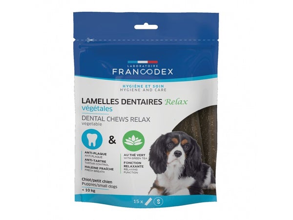 Friandise chien -10kg lamelles à mâcher anti plaq/tartr relax x15 pcs FRANCODEX